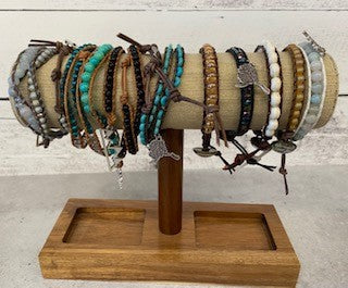 Cocoa Brown Leather & Upcycled Bead Bracelet Stack Set