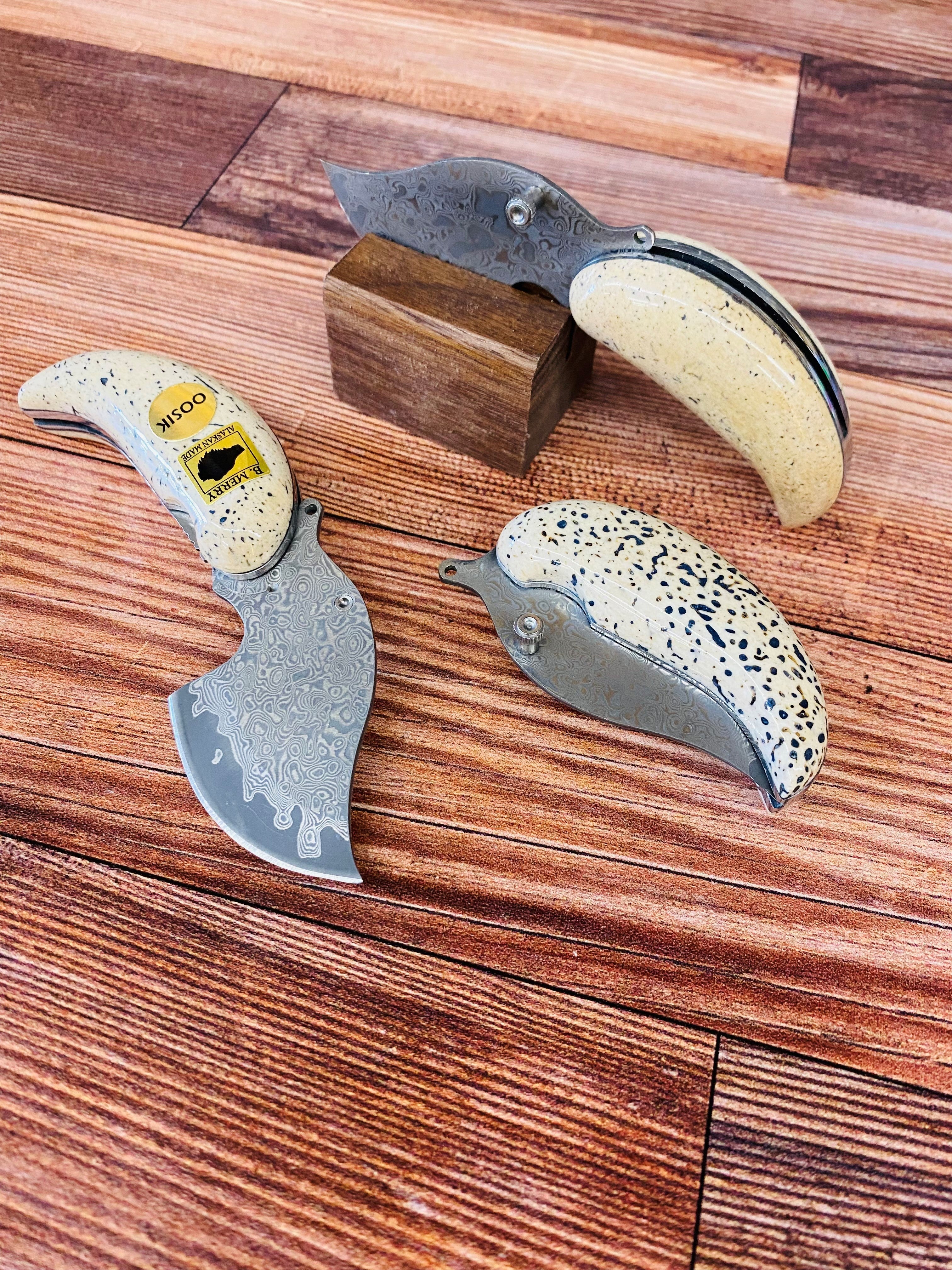 Handmade Made in Alaska BROWN newest Dymondwood BEAR Ulu Knife Forged Damascus Blade